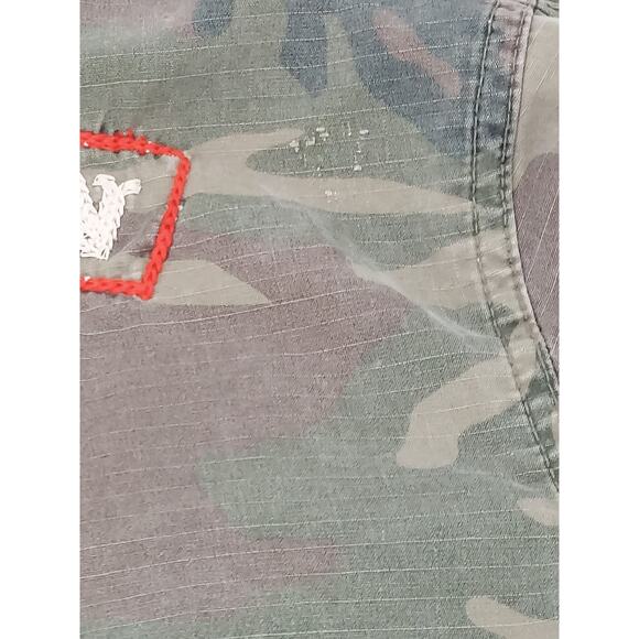 Western Denim Bank Jeans Co Jacket Green Camo Military Embroidered Studded Med - Picture 6 of 15